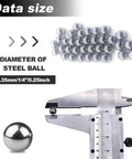 Top Notch Solid Steel Bearing Balls Quarter Inch 6.35mm G25 Precision Rounds measured with caliper showing size.