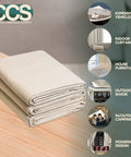 Folded Rugged Cotton Duck Drop Cloth For Painting And Protection, Washable And Reusable 8x10 Ft Canvas Tarp stacked on table