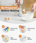 Person using egg beater to whisk mixture in glass bowl, part of 700-Piece Cake Decorating Kit With Springform Pans, Cake Turntable.