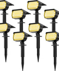8 Pack Solar Powered Spot Lights Outdoor With 76 LED For 700 Lumens Warm White, IP65 Waterproof