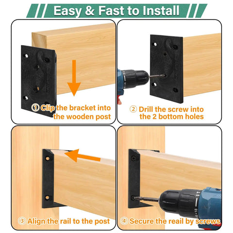Installation steps for 20 Piece Deck Railing Bracket Set Fits 2x4 Wood Posts Actual 1.5 X 3.5 Inches With Nylon Connectors And 120 Screws