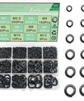 Spring Lock Washers Assortment Kit With 9 Sizes M2 To M12, 950 Pieces, Black Zinc Plated Metal Lock Washers For Screws And Bolts, Must Have DIY Home And Workshop Fixes; clear box