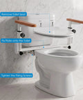 Top Shelf Heavy Duty Adjustable Toilet Safety Rails Built Tough With Rock Solid Steel Frame For Seniors Recovering From Surgery, installation guide steps displayed.