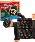 50 Foot Expandable Garden Hose Featuring Tough Copper Blend Core And Adjustable 10 Spray Pattern Dial, complete with sprayer nozzle.