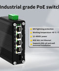 4-Port Gigabit PoE Plus Switch With SFP, 120W Total PoE Budget, 12-48VDC Wide Input, industrial design, DIN rail mount