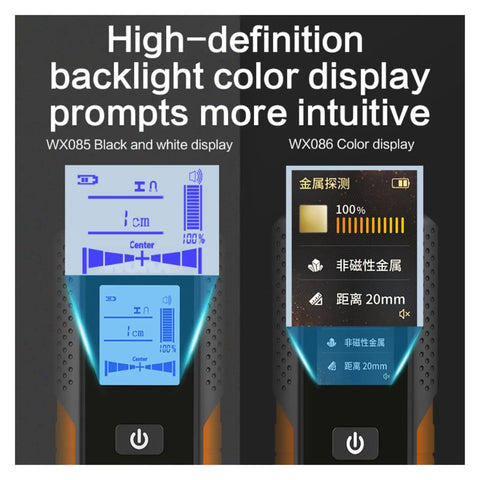 Big Time 3in1 Wall Scanner And Stud Finder With Crisp Screen showing black and white LCD and color display features for intuitive detection.