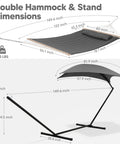 Standing Patio Hammock With Canopy And Foldable Stand, Portable And Easy Setup, Patent Pending, Dark Gray, shown with dimensions.