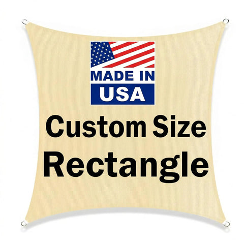Rectangle Shade Sail 10 Foot By 16 Foot Light Gray Breathable UV Blocking Outdoor Canopy For Backyard Patio Pergola Garden Deck Custom Size Available Now, displayed as a sample with Made in USA label.