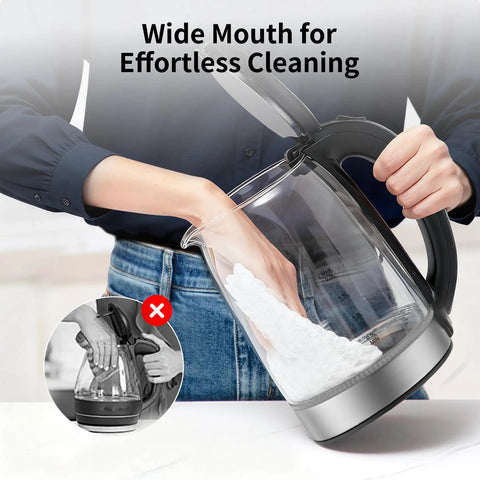 2L Glass Electric Kettle With 1500W Fast Boil Auto Shutoff LED Light BPA Free Borosilicate Glass Stainless Steel Interior