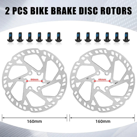 Dual Piston Hydraulic Disc Brake Kit For Mountain Bikes With 160mm Rotors Front Only shown with 2 disc rotors and screws