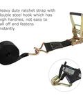 Heavy Duty 2 Inch Ratchet Straps Set, 20 Feet Long With Double J Hooks, 8000 Lbs Break Strength, Built To Haul Rugged Cargo Tie Downs For Moving, Trucks, Trailers, Motorcycles, Kayaks, And Car Roof Racks, shown with digital measurement.