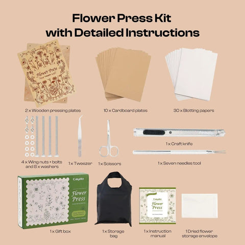 Contents of Large 11.8x8.3 Inch Flower Press Kit With 10 Layers For DIY Pressed Flowers Bookmarks And Frames