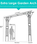 Flat Top Garden Arch Trellis For Climbing Plants Extra Large 11 Ft By 9 Ft Outdoor Metal Arbor diagram with dimensions and silhouette