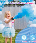 Child using Zero Stress Safe Cornstarch Gender Reveal Smoke Bombs 2 Pack Fire Extinguisher Blast Cannon to reveal blue smoke.