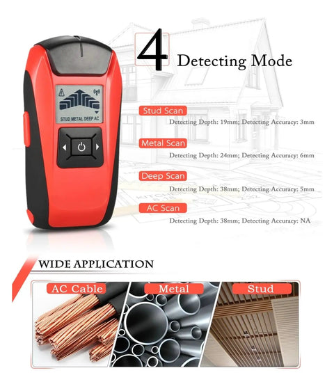 Handheld Stud Finder Wall Detector With Lcd Screen Finds Wood Metal Studs And Ac Cables Dead On Detection No Hassle Game Changer Scanner For Diy Remodeling Straightforward Setup Quick Reads showing four detecting modes.