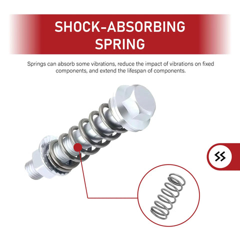 Heavy Duty M10 Exhaust Manifold Bolts And Spring Nuts Kit Heat Crush Proof Carbon Steel Fasteners showing shock-absorbing spring and bolt.
