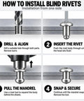Installation guide for Pack Of 100 Painted Dome Head Pop Rivets 5/32 Inch By 5/16 Inch Aluminum Bodies Steel Mandrels.