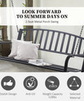 Two Person Front Porch Swing Bench For Outdoor Chill Sessions, Heavy Duty Steel Swing Chair with chains, black finish