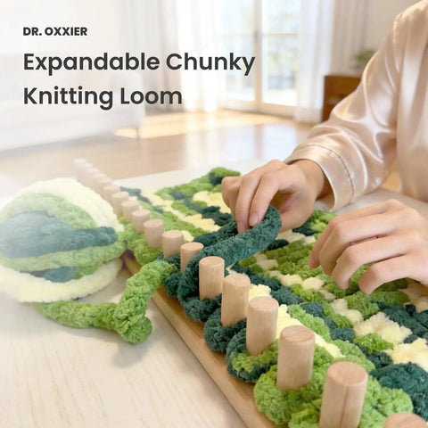 Chunky Knitting Loom Kit For DIY Blankets Adjustable Wooden Loom From 30 To 120 Inches with yarn being woven on loom