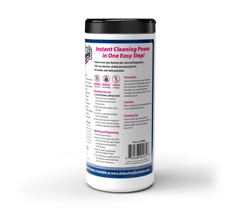Back view of Anti-Static Pop-Up Wipes Pre-Moistened Ammonia-Free 70-Count Dispenser Remove Fingerprints Dust And Smudges