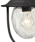 Close-up of the Searsport 15 Inch Outdoor Post Light With Weathered Charcoal Finish showing clear bulb and glass housing.