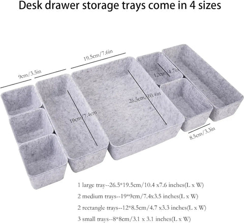 Customizable 8 Pack Felt Drawer Organizer Trays Set For Desk Drawers Shallow Modular Storage Bins For Office Supplies Makeup And Jewelry In Light Gray Mix And Match To Fit Any Drawer Like A Pro