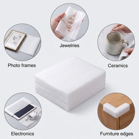 50 Pack 10X10 Inch Foam Wrap Sheets Hella Tough Moving Packing Supplies Reusable Moistureproof Cushioning Pads For Dishes And Fragile Gear Nailed It Shipping Setup stacked with uses for electronics and ceramics.