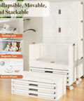 Premium Stackable Storage Bins With Smooth Rolling Wheels And Secure Snap Lids Game Changing Hella Spacious Plastic Organizers Fold Flat For Garage Closet Pantry 3 Pack Cream White with buckles and magnetic door.
