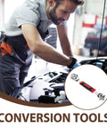 Universal Socket Wrench 48 In 1 With Rotating Head Multi Bit Fastener Tool in use by mechanic over car engine.