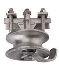 Rock Solid 5 Inch Pipe Track Wheel Rollers For Chain Link Fence Gate Track Galvanized Steel Sliding Gate Replacement Parts Double U Shape Built Tough Easy Swap Pack Of Four, close-up view of a galvanized wheeled roller.
