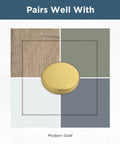 10 Pack Modern Gold Cabinet Knobs 1-1/2 Inch shown against wood and neutral color palette for cupboard and furniture matching