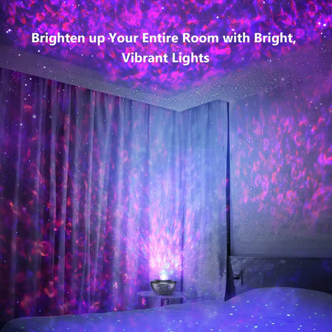 Galaxy Night Light Projector With Bluetooth Speaker And Remote, Alexa And App Control projecting starry lights on bedroom ceiling