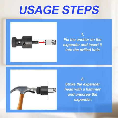 Instructions for using Stainless Steel Screw Anchor Expander For Caulking Anchors, steps for secure fastening in masonry surfaces.