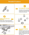 Top Shelf M4 Screw Nut Washer Assortment Kit Stuffed With 385 Pieces Of Fully Threaded 304 Stainless Steel Fasteners in detail features display.
