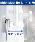 Rock Solid Adjustable Bathtub Safety Rail And Grab Bar Handle With Non Skid Grip showing clamp width measurement 3.1in to 6.7in for installation.