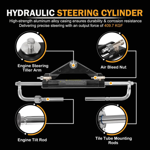 Hydraulic Outboard Steering Kit For 150HP Boats With 6.9 MPa Helm Pump, 409.7 Kgf Cylinder, steering cylinder parts diagram