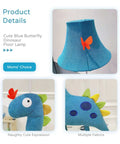 Blue Dinosaur Kids Floor Lamp With Adjustable Height From 50 Inches To Taller Modern Hand Stitched Toy Standing Lamp shade and details