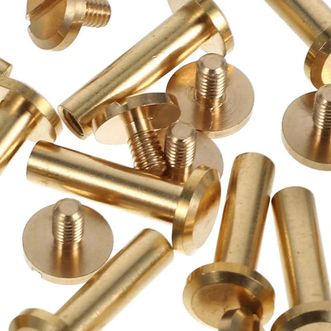 Solid Copper Binding Barrels And Screws For Scrapbooks And Photo Albums Heavy Duty Metal Rivet Replacement Kit close-up showing polished copper screws.