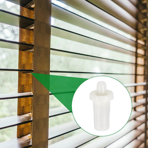 80 Piece Set Of White Plastic Spring Loaded Shutter Repair Pins For Plantation Shutters Window Blinds And Cabinet Hardware Featuring Snappy Fits And No Fuss Replacement Swaps in use with shutters.