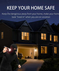Intruder in ski mask with flashlight near a home, emphasizing home security and safety measures.