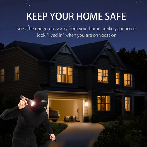 Intruder in ski mask with flashlight near a home, emphasizing home security and safety measures.