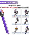 Crevice Tool With LED Lights Quick Release Nozzle For Dyson V7 V8 V10 V11 V15 Cordless Vacuum Cleaners shown with compatible models.