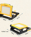 Cordless LED Work Light Compatible With Dewalt And Milwaukee 18V 20V Batteries, foldable magnetic base dimensions shown