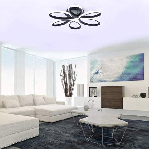 Flower Shape Flush Mount LED Ceiling Light Dope Modern Lamp 22.8 Inch 48W Black Fixture in stylish living room