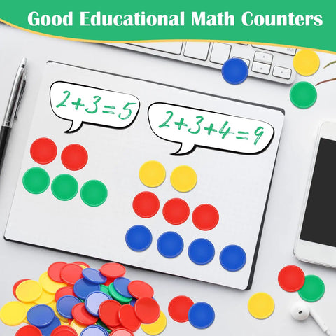 200 Piece Plastic Learning Counters Set With Storage Box In Four Colors for math on desk with whiteboard and keyboard