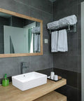 Rectangular Porcelain Vessel Sink For Bathroom Above Counter White With Chrome Drain And Overflow Industrial Modern Style