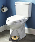 Top Shelf Toilet Flange Repair Kit With Extra Thick One Point Five Seven Inch Wax Ring for three and four inch pipes, displayed under toilet.