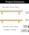 Product Dimensions for Real Deal 5 Pack Solid Brass Cabinet Pulls Featuring A Stunning Brushed Gold Finish That Delivers Badass Durability And Zero Rust Hassle While Giving Your Cabinets A Major Glow Up Using Simple 6 1 4 Inch Mounting Spacing