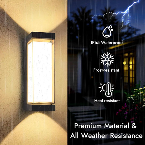 Rock Solid Black 24W Outdoor Wall Light Fixture IP65 Waterproof 3000 Lumens 3000K Warm White on a weatherproof wall.