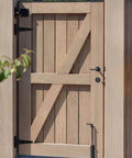 Wooden gate with 12 pcs 6 inch T strap hinges heavy duty outdoor tee hinge for wooden fences barn doors gates shed doors black galvanized iron